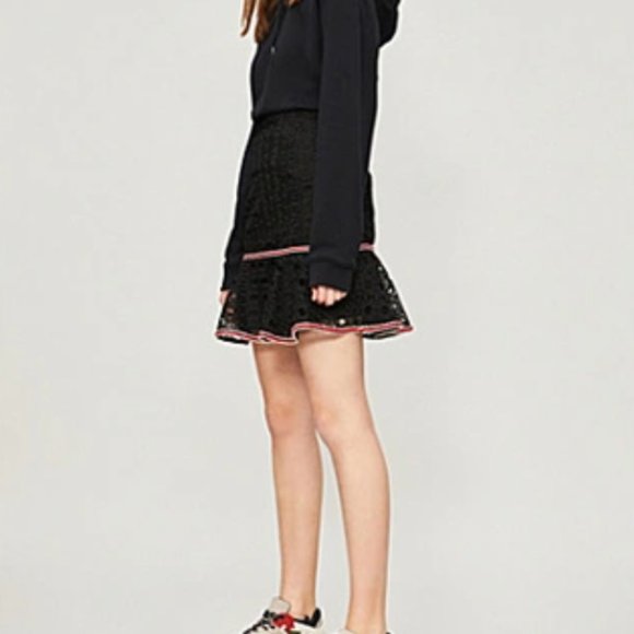 Sandro Richard Chain-Link Lace Skirt black with red and white trim size 1 - Picture 5 of 6